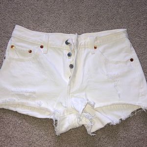 White Levi Shorts with Rips